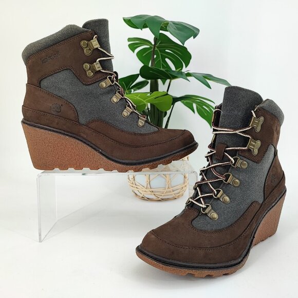 Timberland Women's Amston Brown Hiker Wedge Booties Size 8 US - Picture 1 of 8